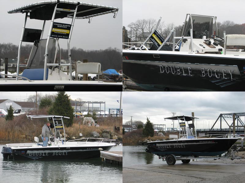 marine service and repair boat with fishmaster t-top