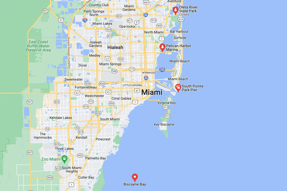 map of top fishing spots in miami