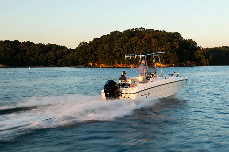 boat with fishmaster t-top on the water