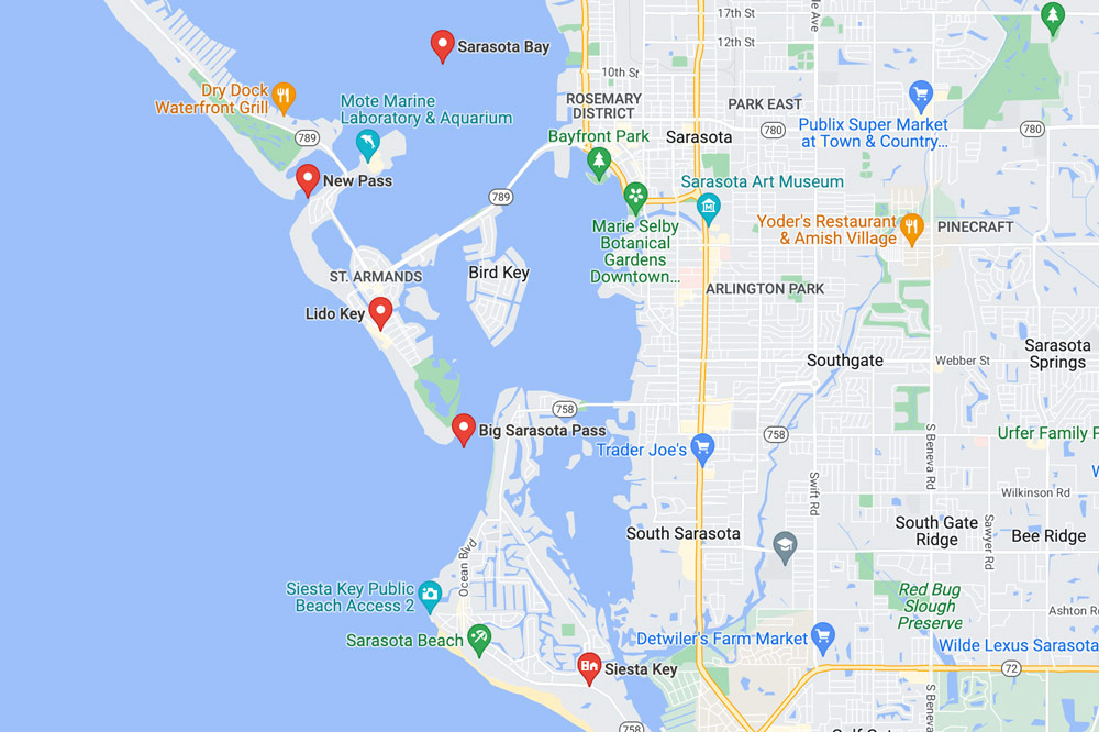 map of top fishing spots in sarasota