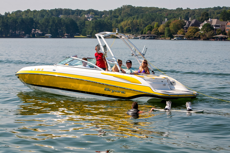 wakeboard boat with rider