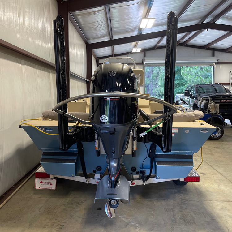 turboswing tow bar installed on a boat with power poles